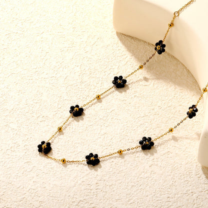 Wholesale 304L Stainless Steel 8mm Black Crystal Flower