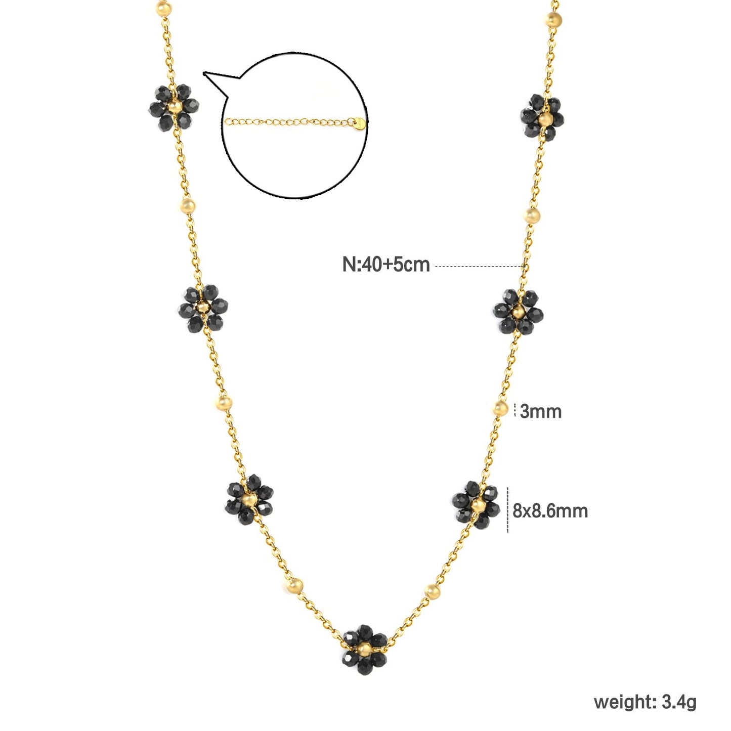 Wholesale 304L Stainless Steel 8mm Black Crystal Flower