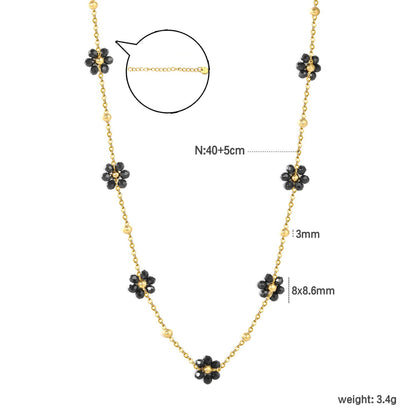 Wholesale 304L Stainless Steel 8mm Black Crystal Flower