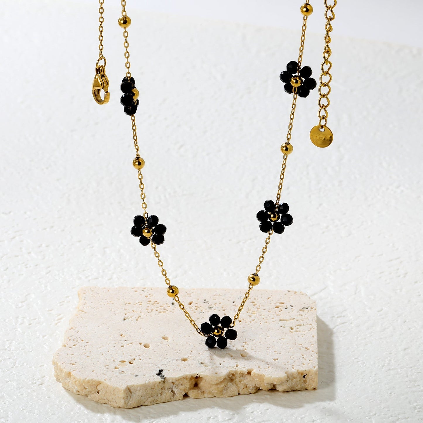 Wholesale 304L Stainless Steel 8mm Black Crystal Flower
