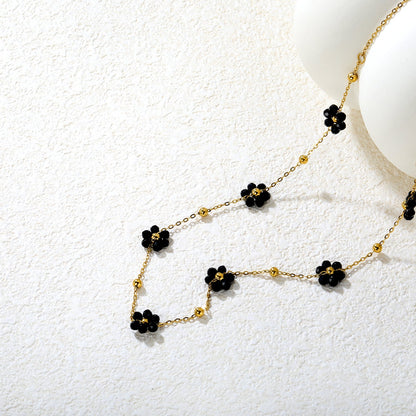 Wholesale 304L Stainless Steel 8mm Black Crystal Flower