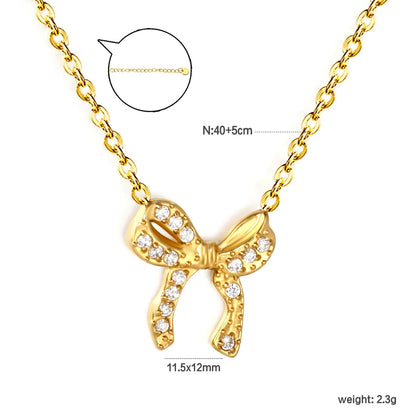Wholesale 304L Stainless Steel Full CZ Bow Necklace | Rolo Chain 40+5cm