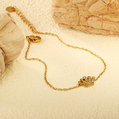 Wholesale 304L Stainless Steel Gold Crown Bracelet CZ Pendant O-Chain 17+3cm