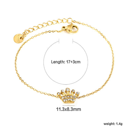 Wholesale 304L Stainless Steel Gold Crown Bracelet CZ Pendant O-Chain 17+3cm