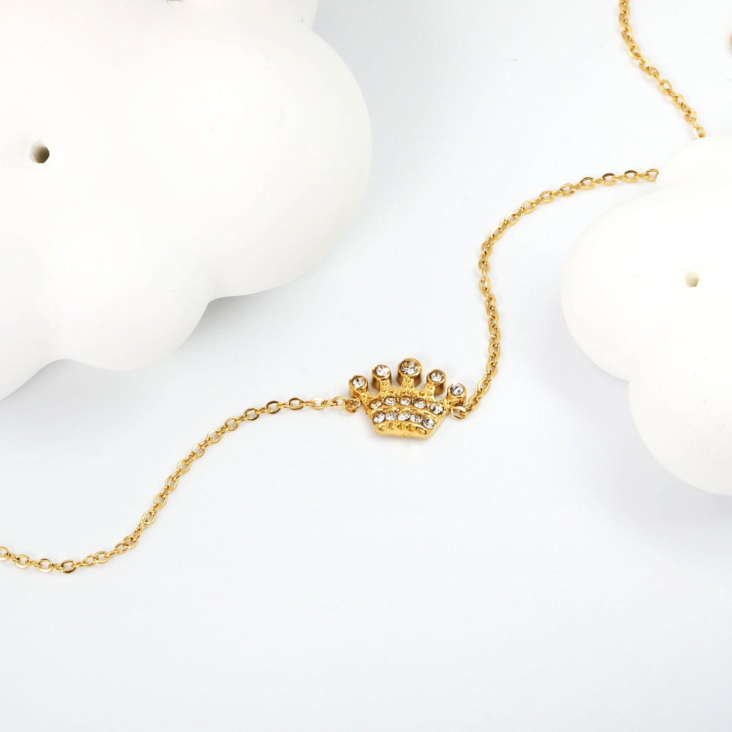 Wholesale 304L Stainless Steel Gold Crown Bracelet CZ Pendant O-Chain 17+3cm