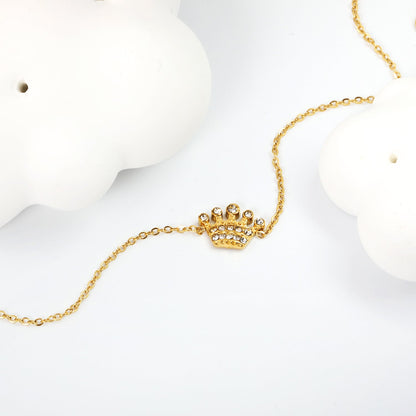 Wholesale 304L Stainless Steel Gold Crown Bracelet CZ Pendant O-Chain 17+3cm