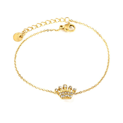 Wholesale 304L Stainless Steel Gold Crown Bracelet CZ Pendant O-Chain 17+3cm