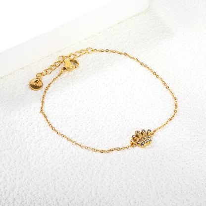 Wholesale 304L Stainless Steel Gold Crown Bracelet CZ Pendant O-Chain 17+3cm