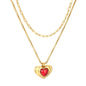 Wholesale 304L Stainless Steel Gold Double Layer Black Enamel Heart Necklace 40+45cm