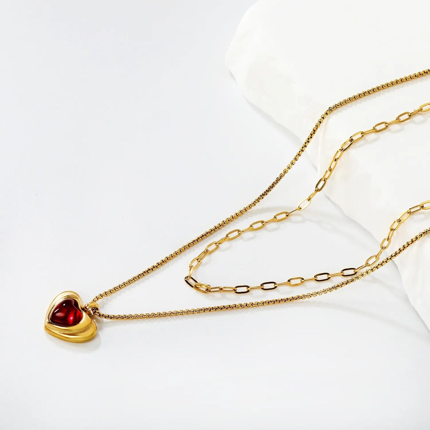 Wholesale 304L Stainless Steel Gold Double Layer Black Enamel Heart Necklace 40+45cm
