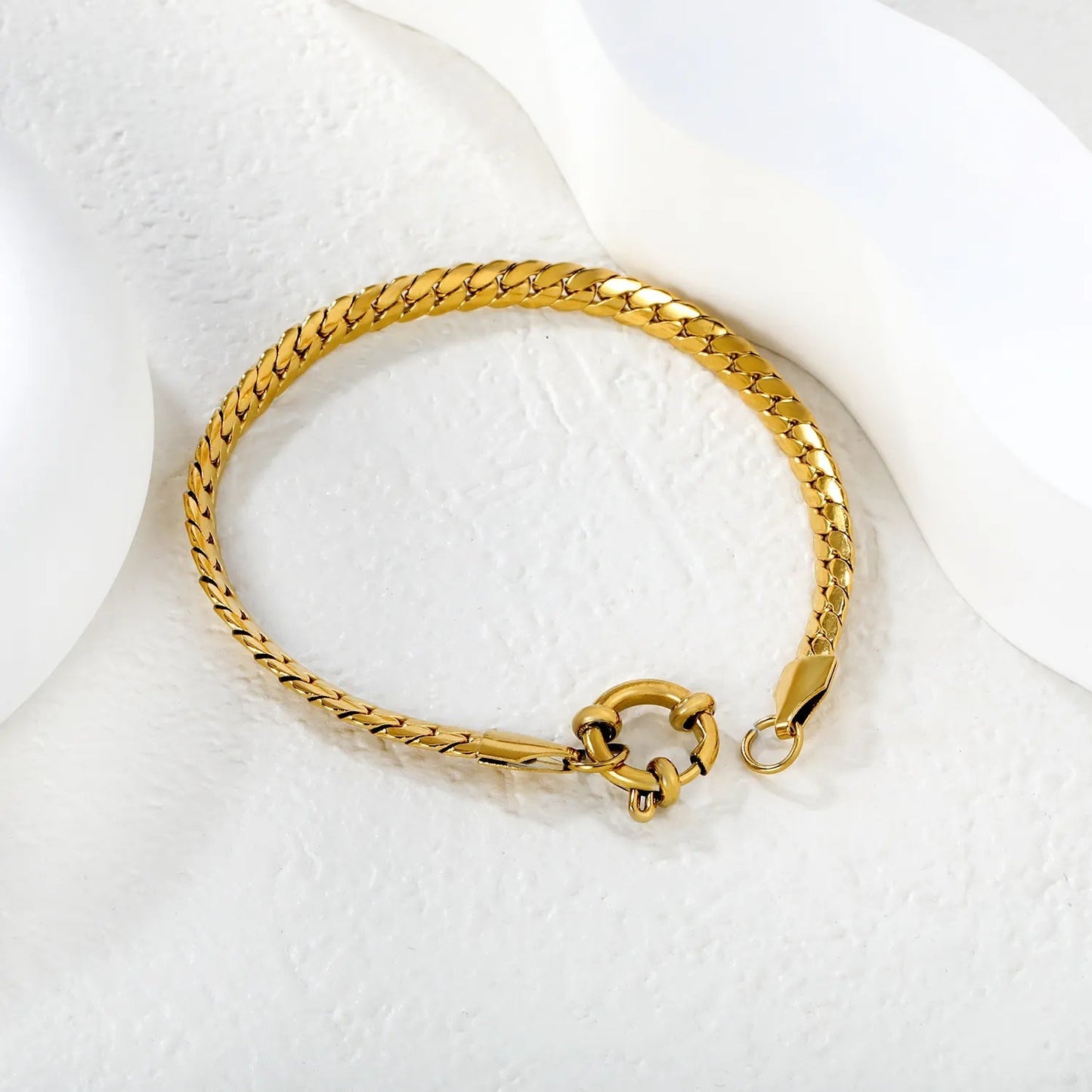 Wholesale 304L Stainless Steel Gold Fishbone Bracelet OT Clasp Wheat Chain 16cm