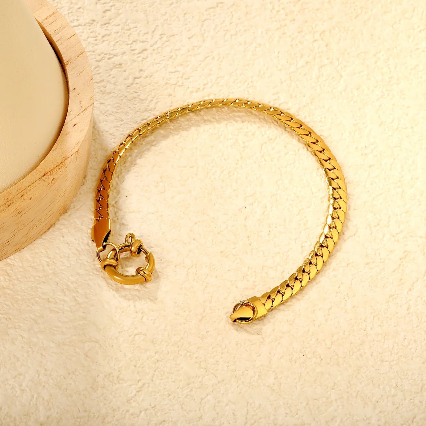 Wholesale 304L Stainless Steel Gold Fishbone Bracelet OT Clasp Wheat Chain 16cm