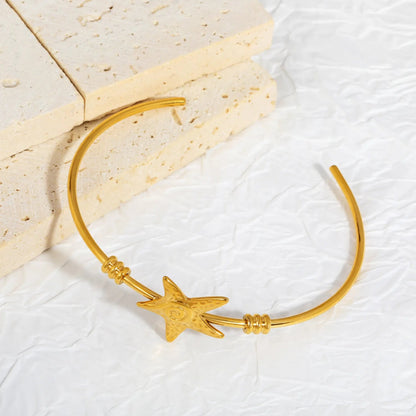 Wholesale 304L Stainless Steel Gold Starfish Open Bangle