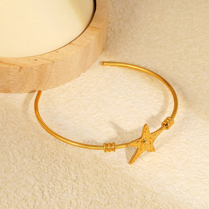 Wholesale 304L Stainless Steel Gold Starfish Open Bangle