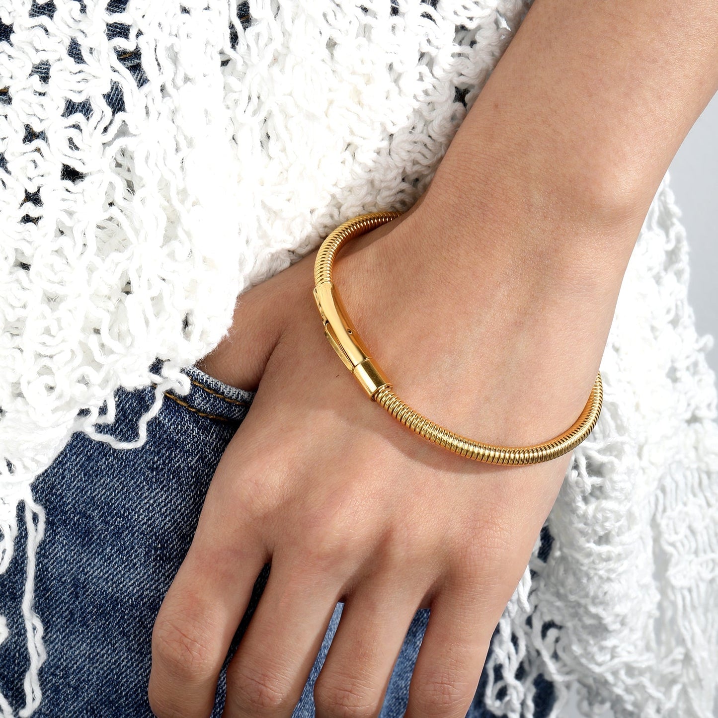 Gold Plated 304L Steel Snake Chain C Minimalist Spring Clasp 67cm 11.7g