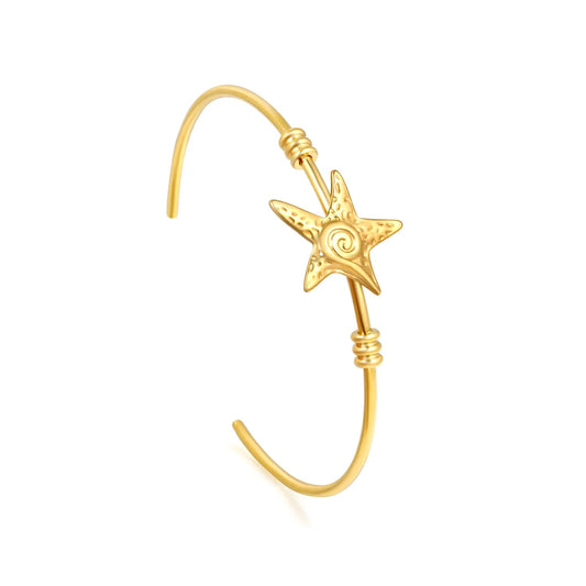 Wholesale 304L Stainless Steel Gold Starfish Open Bangle