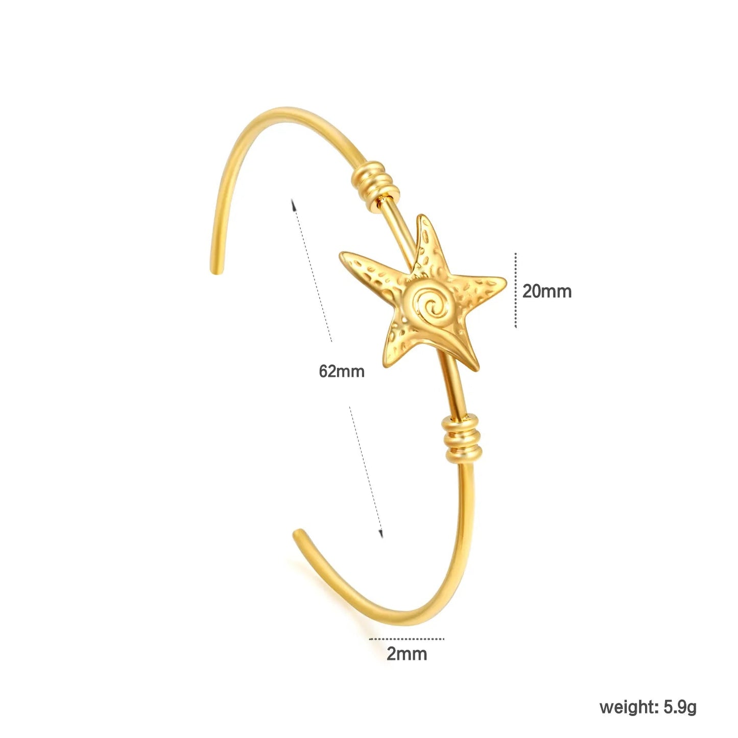 Wholesale 304L Stainless Steel Gold Starfish Open Bangle