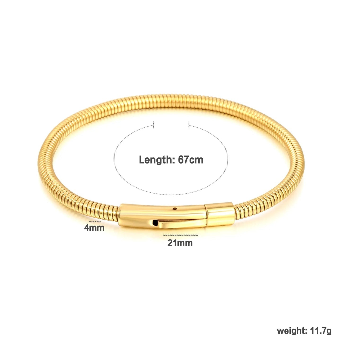 Gold Plated 304L Steel Snake Chain C Minimalist Spring Clasp 67cm 11.7g