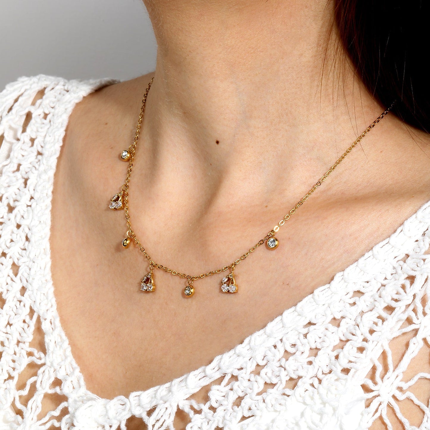 Wholesale 304L Stainless Steel Multi Drop Zircon Necklace Bulk