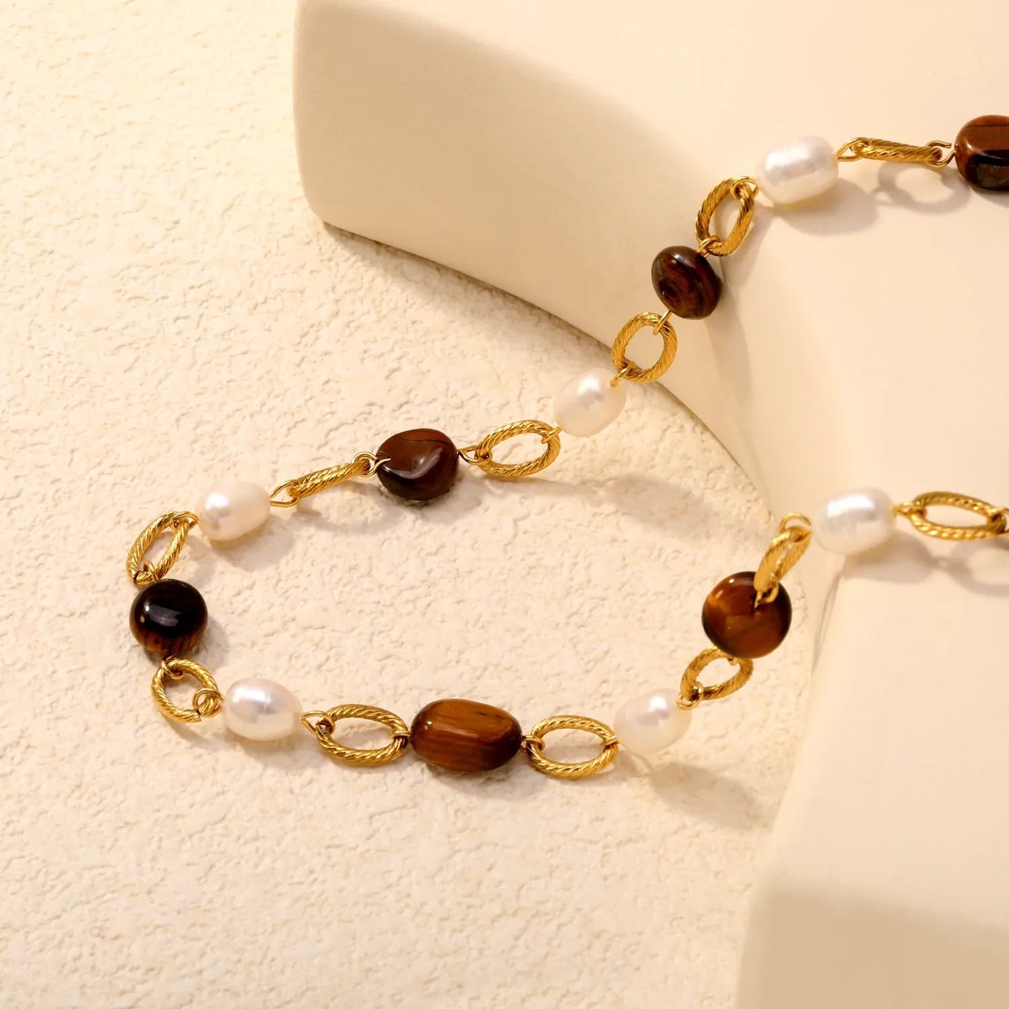 Wholesale 304L Stainless Steel Tiger Eye Pearl Necklace Bulk