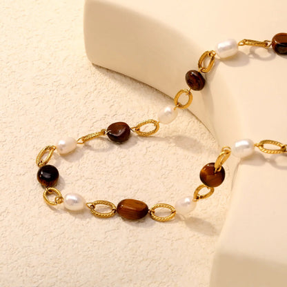 Wholesale 304L Stainless Steel Tiger Eye Pearl Necklace Bulk