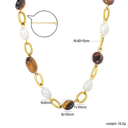 Wholesale 304L Stainless Steel Tiger Eye Pearl Necklace Bulk