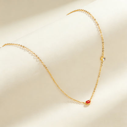 Statement Lip CZ Necklace for Women – 304L Steel Gold Plated Adjustable 45+5cm