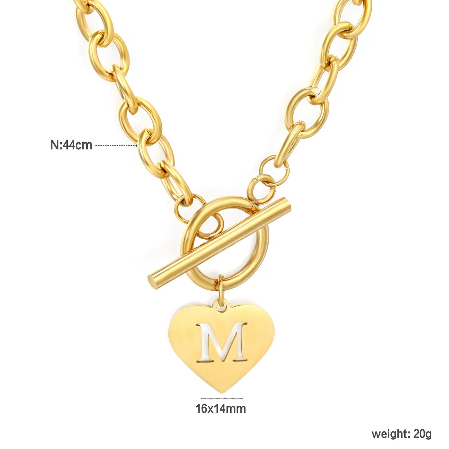 Wholesale Stainless Steel Initial Necklace | Heart Toggle Chunky Chain Bulk