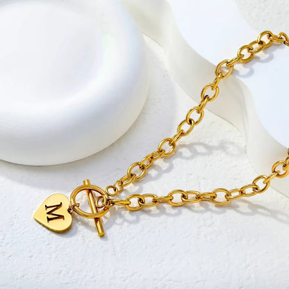 Wholesale Stainless Steel Initial Necklace | Heart Toggle Chunky Chain Bulk
