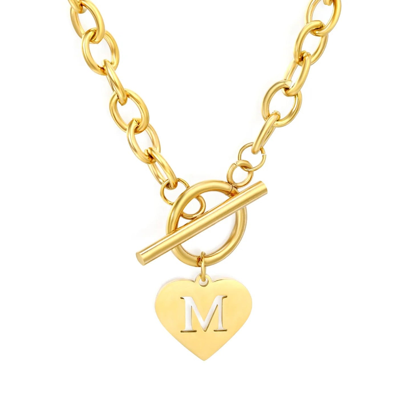 Wholesale Stainless Steel Initial Necklace | Heart Toggle Chunky Chain Bulk