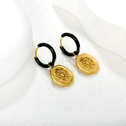 Wholesale Waterproof PVD Gold Halloween Spider Web Hoop Earrings