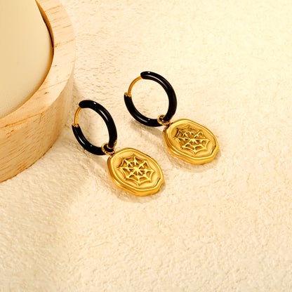 Wholesale Waterproof PVD Gold Halloween Spider Web Hoop Earrings