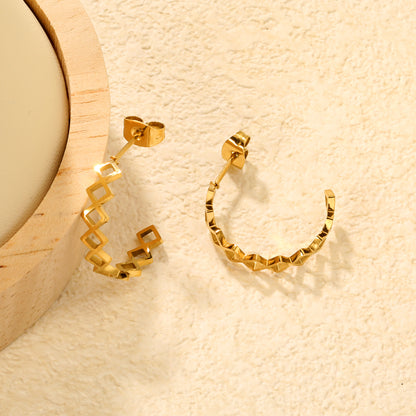 Wholesale Waterproof PVD Gold Plated Lozenge Link Hoop Earrings
