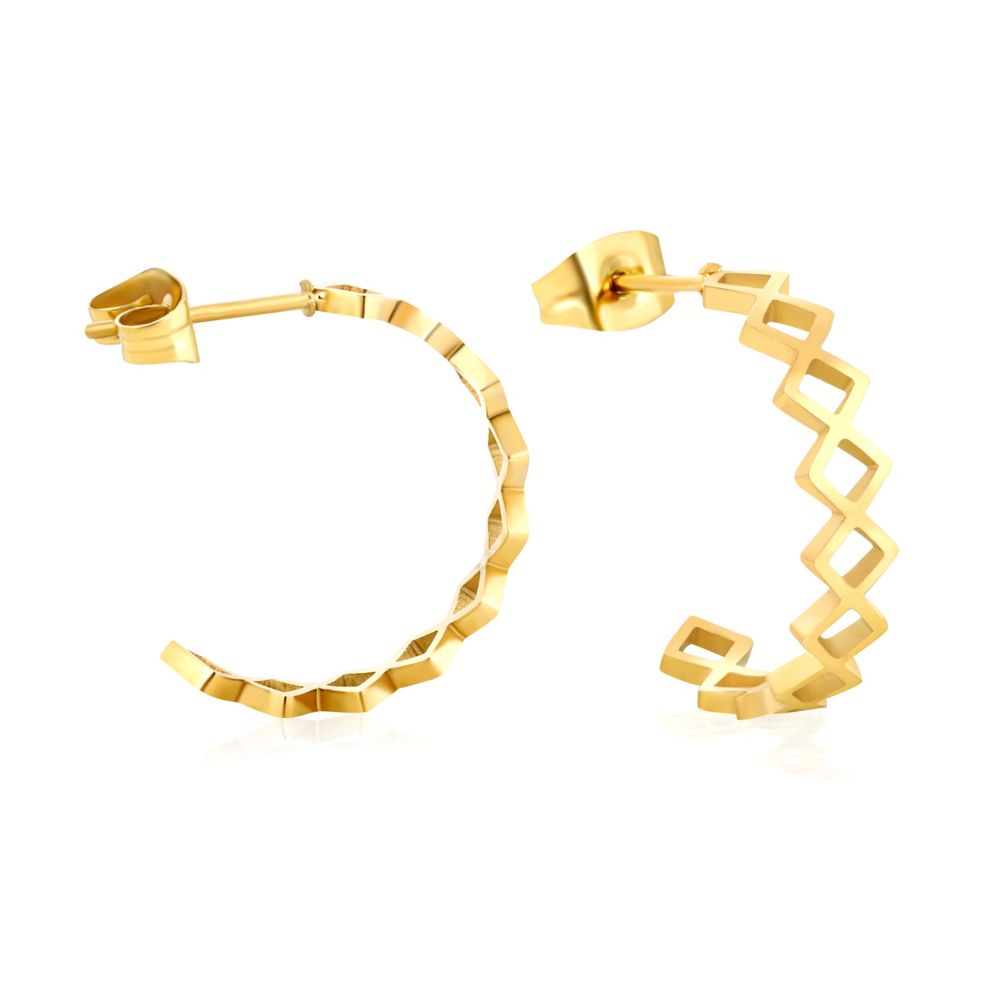 Wholesale Waterproof PVD Gold Plated Lozenge Link Hoop Earrings