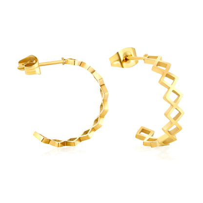 Wholesale Waterproof PVD Gold Plated Lozenge Link Hoop Earrings