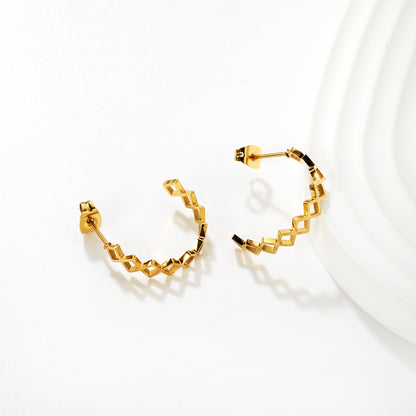 Wholesale Waterproof PVD Gold Plated Lozenge Link Hoop Earrings