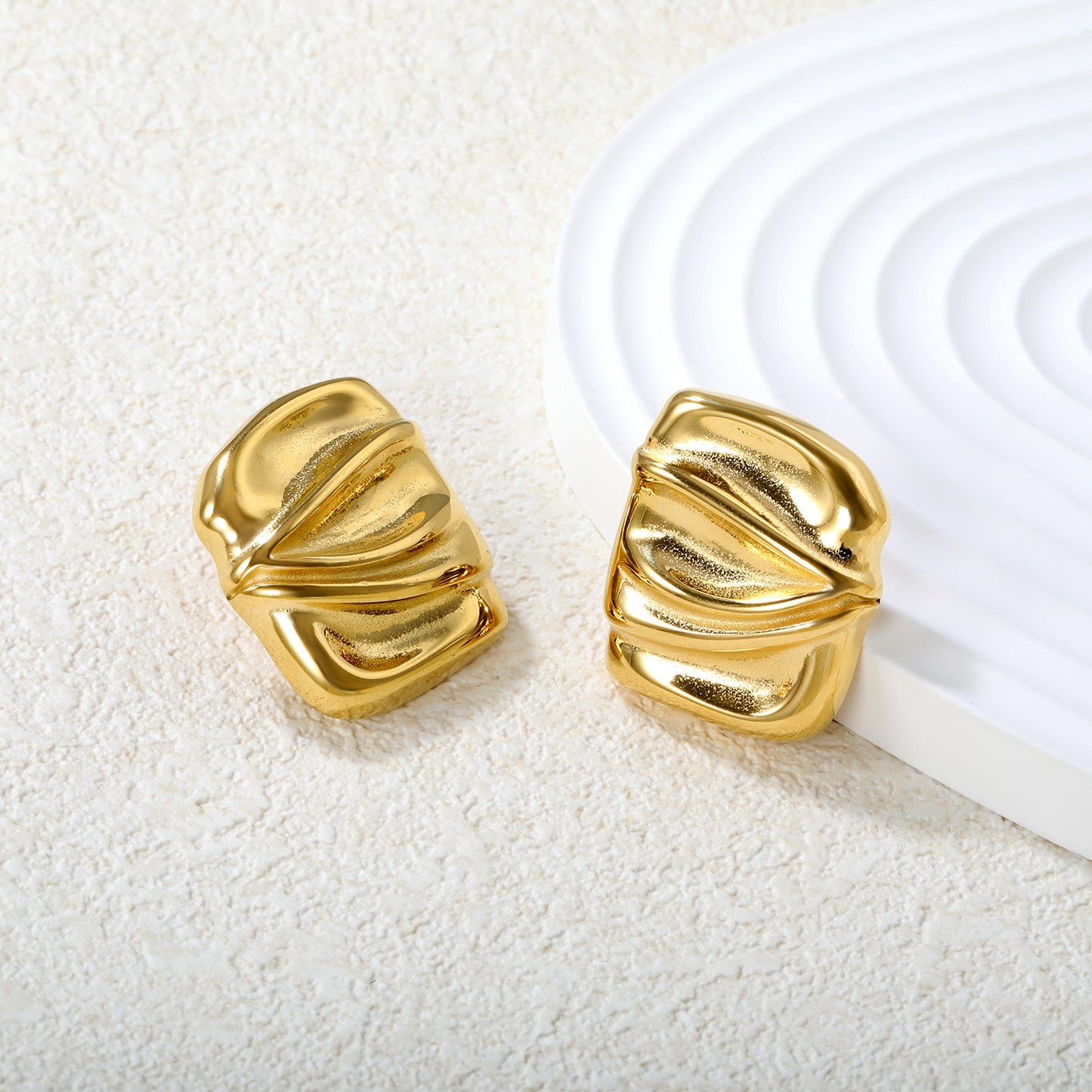 Wholesale 18K Gold Plated Crushed Metal Earrings Textured Surface Industrial ArtHigh-resolution Lifestyle Photos