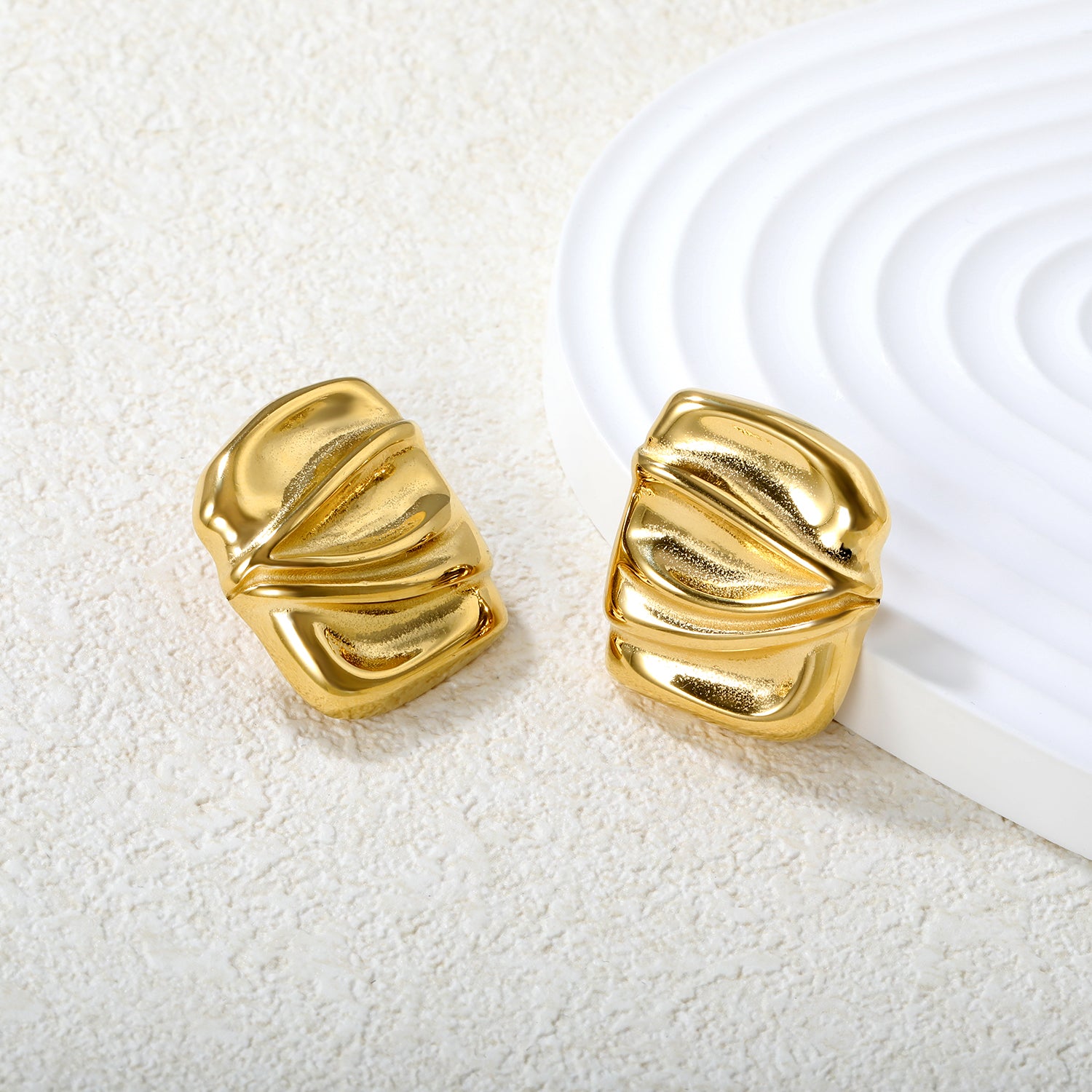 Wholesale 18K Gold Plated Crushed Metal Earrings Textured Surface Industrial ArtHigh-resolution Lifestyle Photos