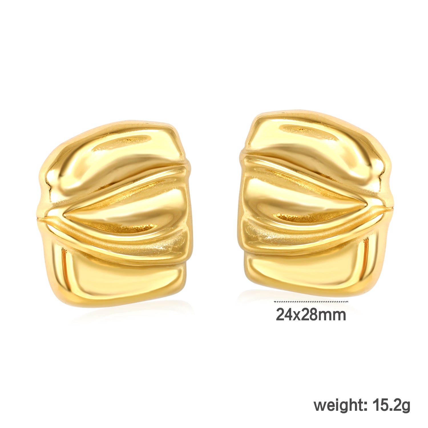 Wholesale 18K Gold Plated Crushed Metal Earrings Textured Surface Industrial Artdimension diagram with measurements