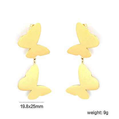 Wholesale 18K Gold Plated Double Butterfly Earrings Layered Design Natural Themedimension diagram with measurements