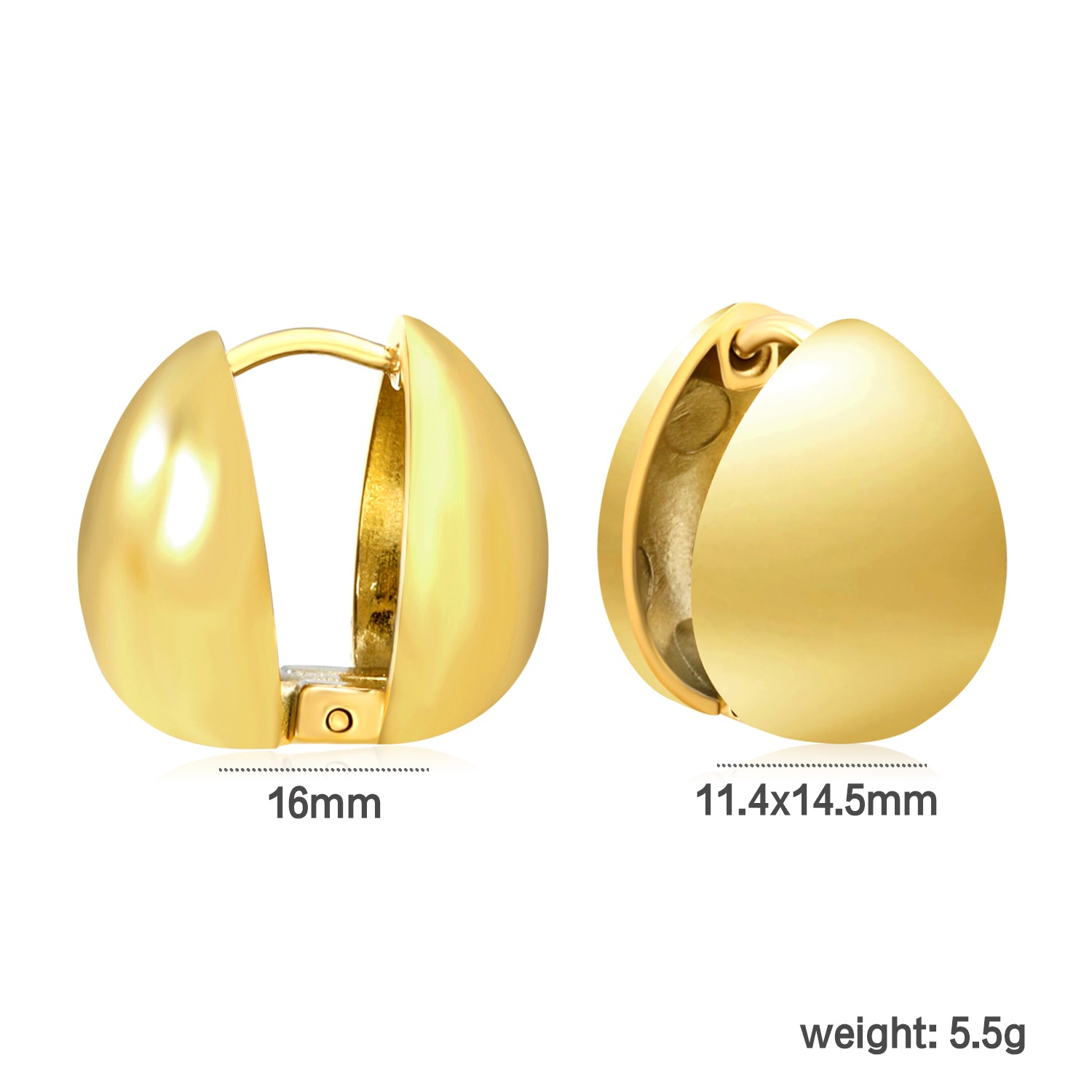 Wholesale 18K Gold Plated Egg-shaped Ear Cuff Minimalist Design Light Luxurydimension diagram with measurements