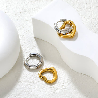 Wholesale 18K Gold Plated Heart Hoop Earrings Interlock Design Minimalist LuxuryCollection