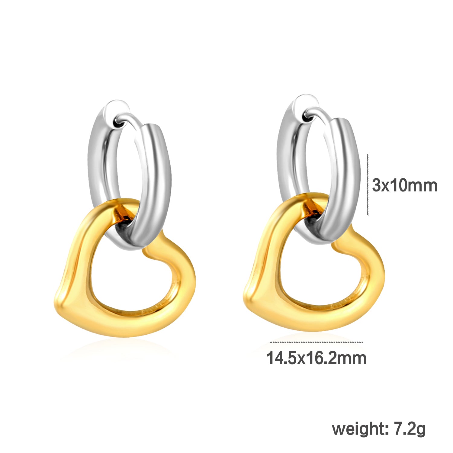 Wholesale 18K Gold Plated Heart Hoop Earrings Interlock Design Minimalist Luxurydimension diagram with measurements_mixed