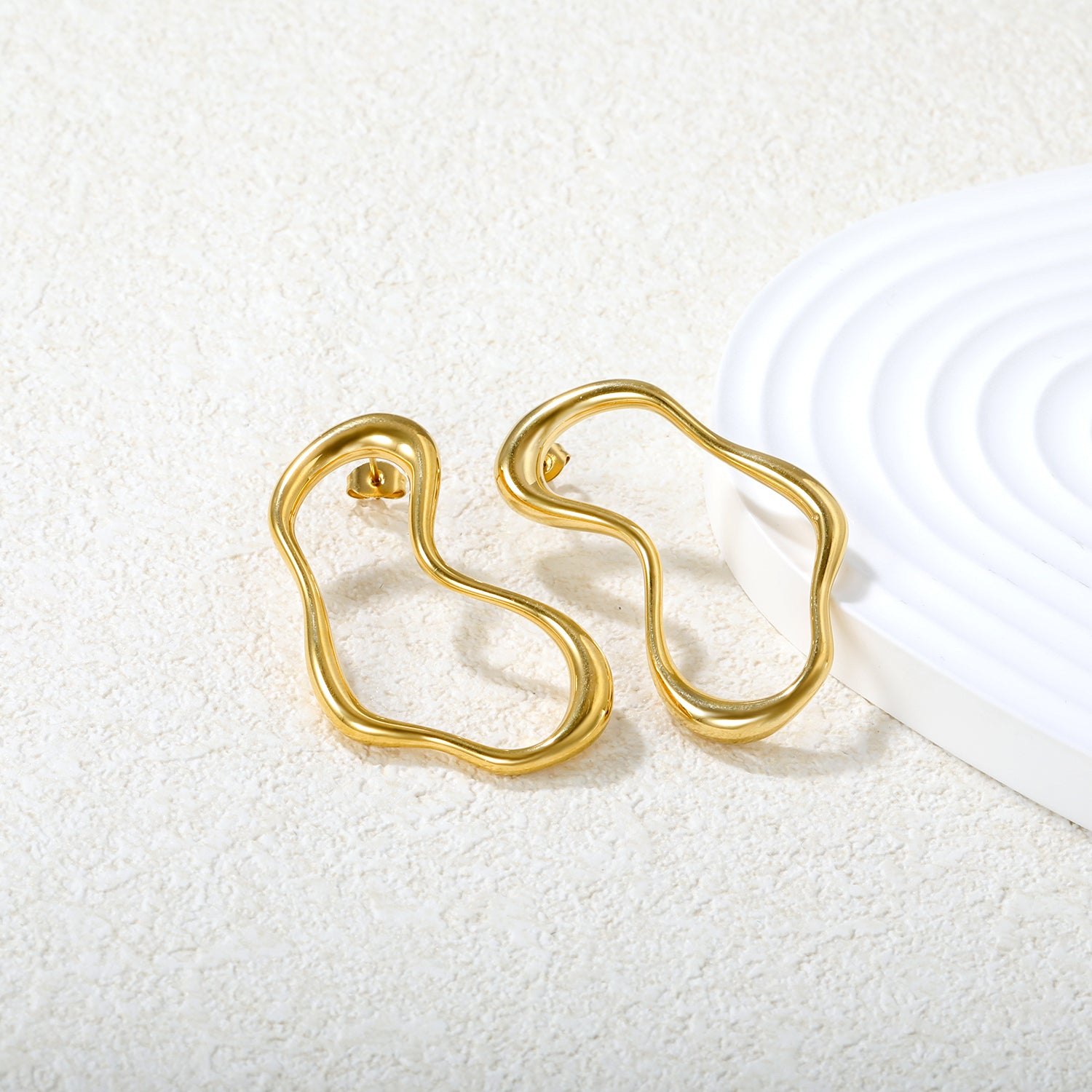Wholesale 18K Gold Plated Irregular Wave Earrings Futuristic Art MinimalistHigh-resolution Lifestyle Photos