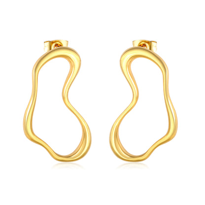 Wholesale 18K Gold Plated Irregular Wave Earrings Futuristic Art MinimalistHigh-resolution on white background