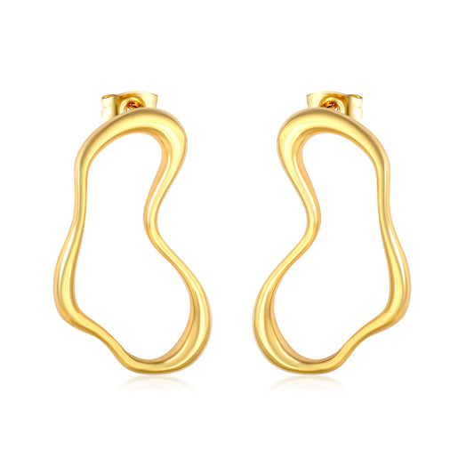 Wholesale 18K Gold Plated Irregular Wave Earrings Futuristic Art MinimalistHigh-resolution on white background