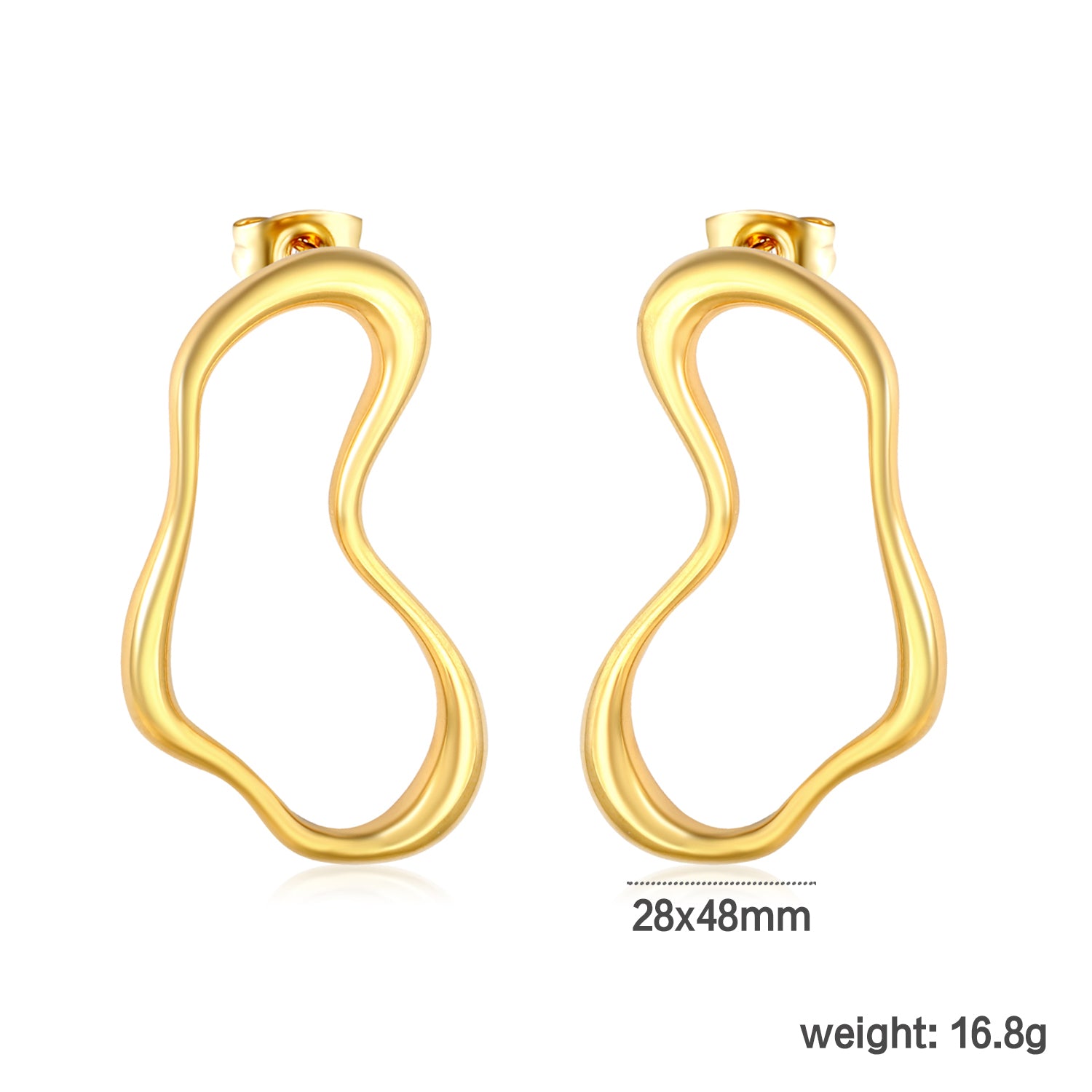 Wholesale 18K Gold Plated Irregular Wave Earrings Futuristic Art Minimalistdimension diagram with measurements