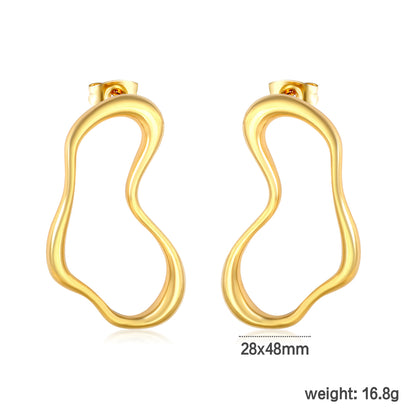 Wholesale 18K Gold Plated Irregular Wave Earrings Futuristic Art Minimalistdimension diagram with measurements
