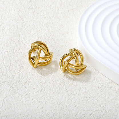 Wholesale 18K Gold Plated Knot Earrings Textured Weave Industrial VintageHigh-resolution Lifestyle Photos