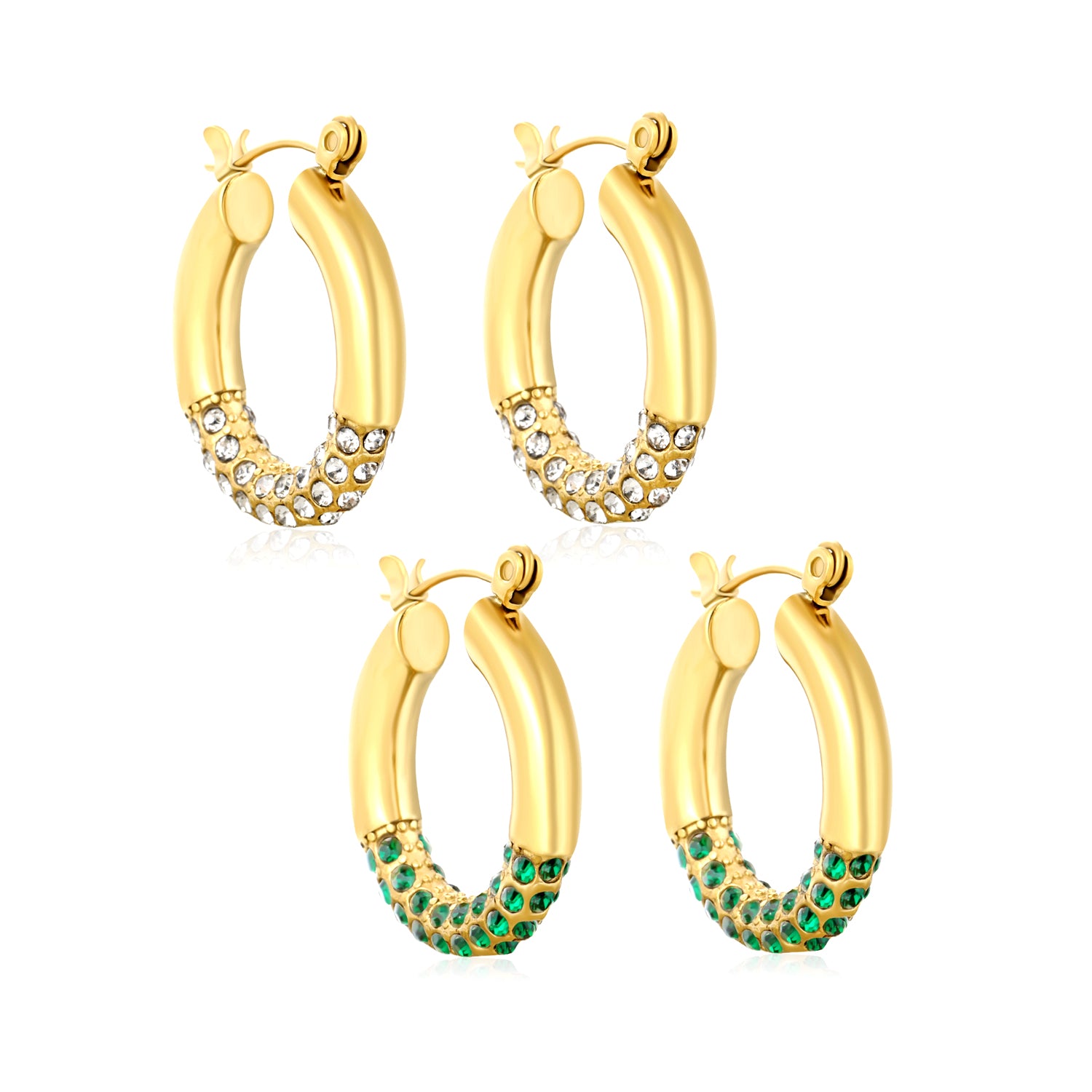 Wholesale 18K Gold Plated Pave Huggie Hoop Earrings Cubic Zirconia WaterproofHigh-resolution on white background_collection